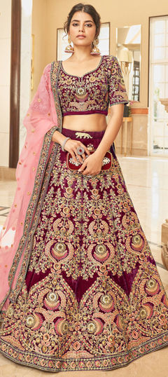 Bridal, Wedding Blue color Lehenga in Velvet fabric with Flared Embroidered, Sequence, Thread, Zari work : 1963408