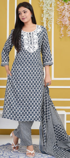 Black and Grey color Salwar Kameez in Rayon fabric with Embroidered, Gota Patti, Printed, Sequence work