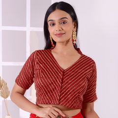 Red and Maroon color Blouse in Net fabric with Thread work
