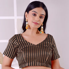 Black and Grey color Blouse in Cotton fabric with Thread work