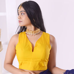 Yellow color Blouse in Cotton fabric with Thread work