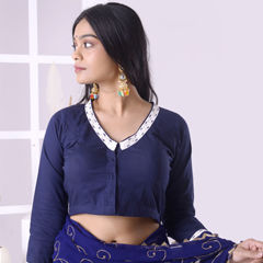 Blue color Blouse in Cotton fabric with Lace work