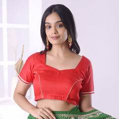 Red and Maroon color Blouse in Cotton fabric with Lace work