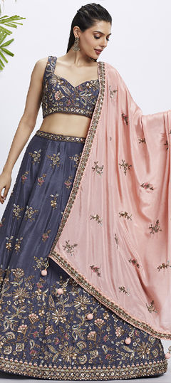 Bridal, Wedding Purple and Violet color Lehenga in Chiffon fabric with Flared Embroidered, Sequence, Thread work : 1963666