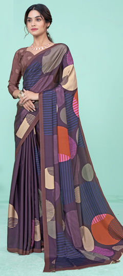 Purple and Violet color Saree in Crepe Silk fabric with Digital Print work