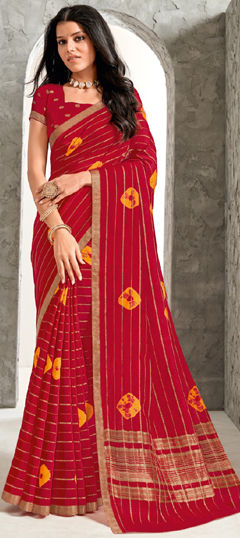 Festive, Reception, Traditional Red and Maroon color Saree in Art Silk fabric with South Printed, Tye n Dye work : 1963843