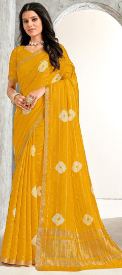 Festive, Reception, Traditional Yellow color Saree in Art Silk fabric with South Printed, Tye n Dye work : 1963847