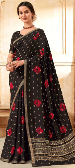 Black and Grey color Saree in Silk fabric with Printed, Tye n Dye work