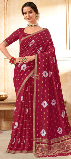 Red and Maroon color Saree in Silk fabric with Printed, Tye n Dye work