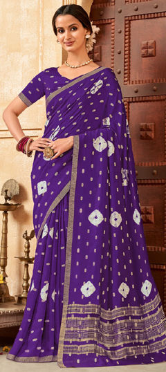 Purple and Violet color Saree in Silk fabric with Printed, Tye n Dye work