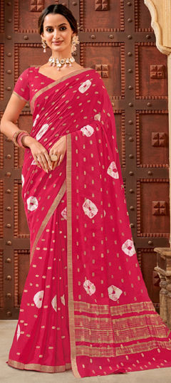 Red and Maroon color Saree in Silk fabric with Printed, Tye n Dye work