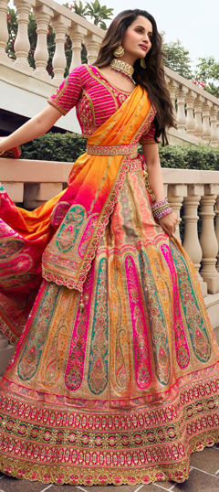 Multicolor color Lehenga in Silk fabric with Embroidered, Sequence, Stone, Thread, Zari work