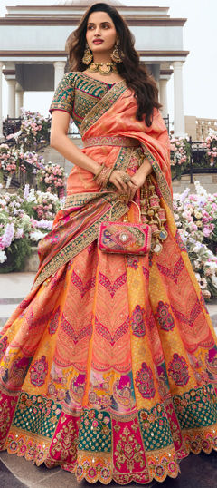 Multicolor color Lehenga in Silk fabric with Embroidered, Sequence, Stone, Thread, Zari work