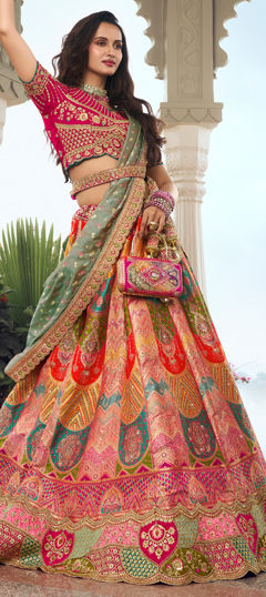 Multicolor color Lehenga in Silk fabric with Embroidered, Sequence, Stone, Thread, Zari work