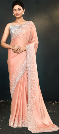 Bridal, Traditional, Wedding Pink and Majenta color Saree in Satin Silk fabric with South Sequence work : 1963919