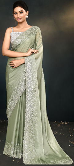 Bridal, Traditional, Wedding Green color Saree in Satin Silk fabric with South Sequence work : 1963920