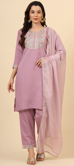 Pink and Majenta color Salwar Kameez in Blended fabric with Embroidered, Resham, Thread work