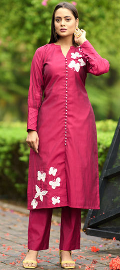 Pink and Majenta color Salwar Kameez in Art Silk fabric with Embroidered, Thread work