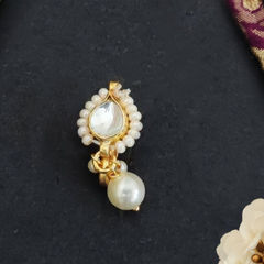 White and Off White color Nose Ring in Metal Alloy studded with Pearl & Gold Rodium Polish : 1964093