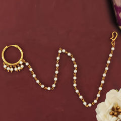 White and Off White color Nose Ring in Metal Alloy studded with Pearl & Gold Rodium Polish : 1964094