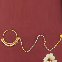 White and Off White color Nose Ring in Metal Alloy studded with Pearl & Gold Rodium Polish : 1964095