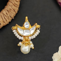 White and Off White color Nose Ring in Metal Alloy studded with Pearl & Gold Rodium Polish : 1964096