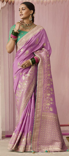 Bridal, Traditional, Wedding Pink and Majenta color Saree in Silk fabric with South Weaving, Zari work : 1964168