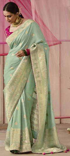 Bridal, Traditional, Wedding Green color Saree in Silk fabric with South Weaving, Zari work : 1964169