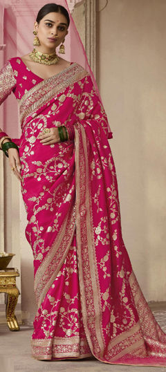 Bridal, Traditional, Wedding Pink and Majenta color Saree in Silk fabric with South Weaving, Zari work : 1964170