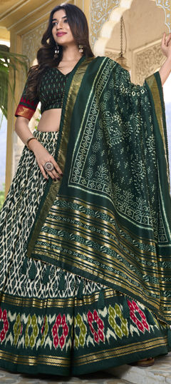 Multicolor color Lehenga in Tussar Silk fabric with Foil Print, Printed work