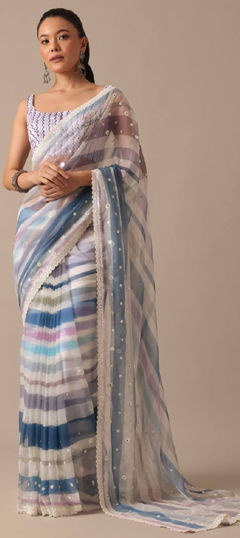 Multicolor color Saree in Georgette fabric with Embroidered, Printed, Sequence, Thread work