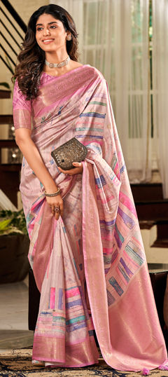 Pink and Majenta color Saree in Art Silk fabric with Printed, Weaving work