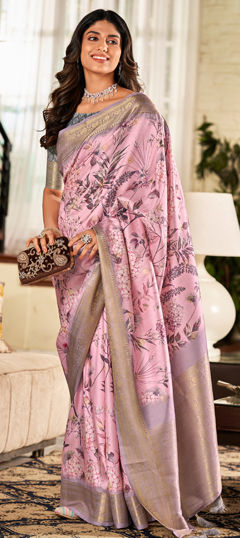 Pink and Majenta color Saree in Art Silk fabric with Floral, Printed, Weaving work