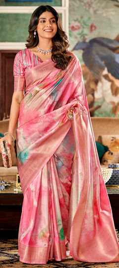 Pink and Majenta color Saree in Art Silk fabric with Printed, Weaving work