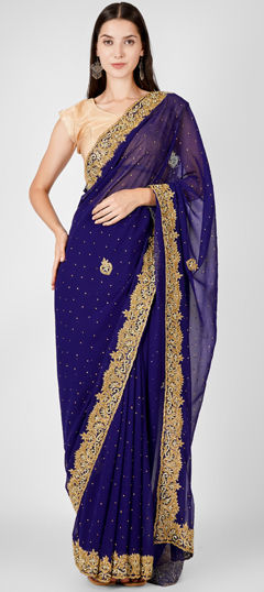 Blue color Saree in Georgette fabric with Cut Dana, Zircon work