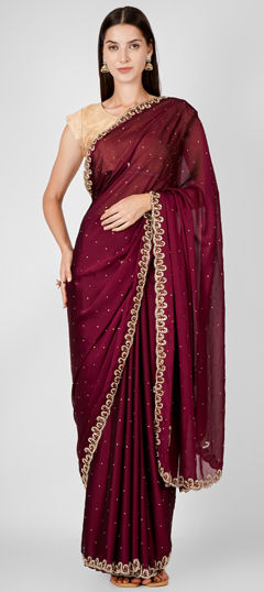 Purple and Violet color Saree in Satin Silk fabric with Cut Dana, Zircon work