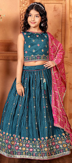 Party Wear Blue color Kids Lehenga in Silk fabric with Embroidered, Sequence, Thread work : 1964338