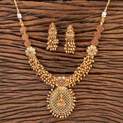 Gold Rodium Polish Pink and Majenta color Necklace in Brass studded with Beads, CZ Diamond