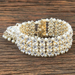 Gold Rodium Polish White and Off White color Bracelet in Brass studded with Pearl