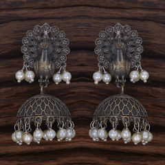 Silver Rodium Polish White and Off White color Earrings in Metal Alloy studded with Pearl