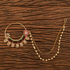 Gold Rodium Polish Multicolor color Nose Ring in Brass studded with CZ Diamond, Pearl