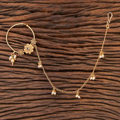 Gold Rodium Polish White and Off White color Nose Ring in Brass studded with CZ Diamond, Pearl