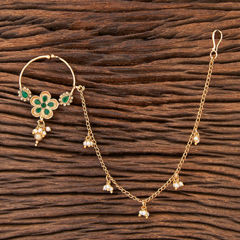 Gold Rodium Polish Multicolor color Nose Ring in Brass studded with Kundan, Pearl