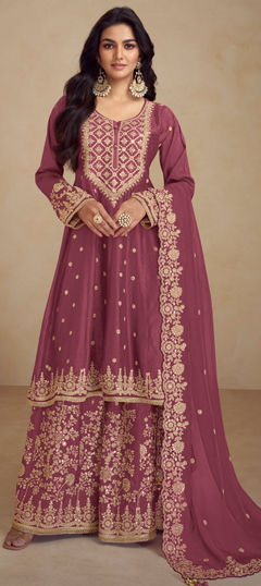 Pink and Majenta color Salwar Kameez in Silk fabric with Embroidered, Sequence, Thread, Zari work