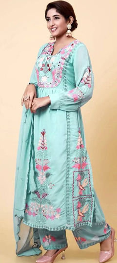 Georgette Festive Salwar Kameez In on sale Teal Color With Resham Work