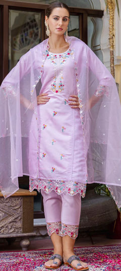 Purple and Violet color Salwar Kameez in Viscose fabric with Embroidered, Resham, Thread work