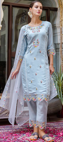 Blue color Salwar Kameez in Viscose fabric with Embroidered, Resham, Thread work