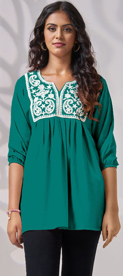 Green color Tops and Shirts in Rayon fabric with Embroidered, Resham, Thread work