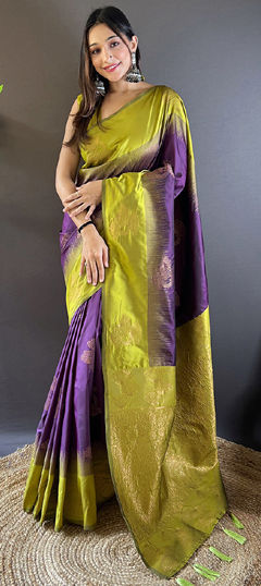 Purple and Violet color Saree in Art Silk fabric with Weaving, Zari work