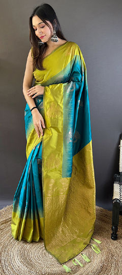 Green color Saree in Art Silk fabric with Weaving, Zari work